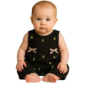 Gymboree Navy Overalls Green Embroidery Frogs‎ 3-6 months